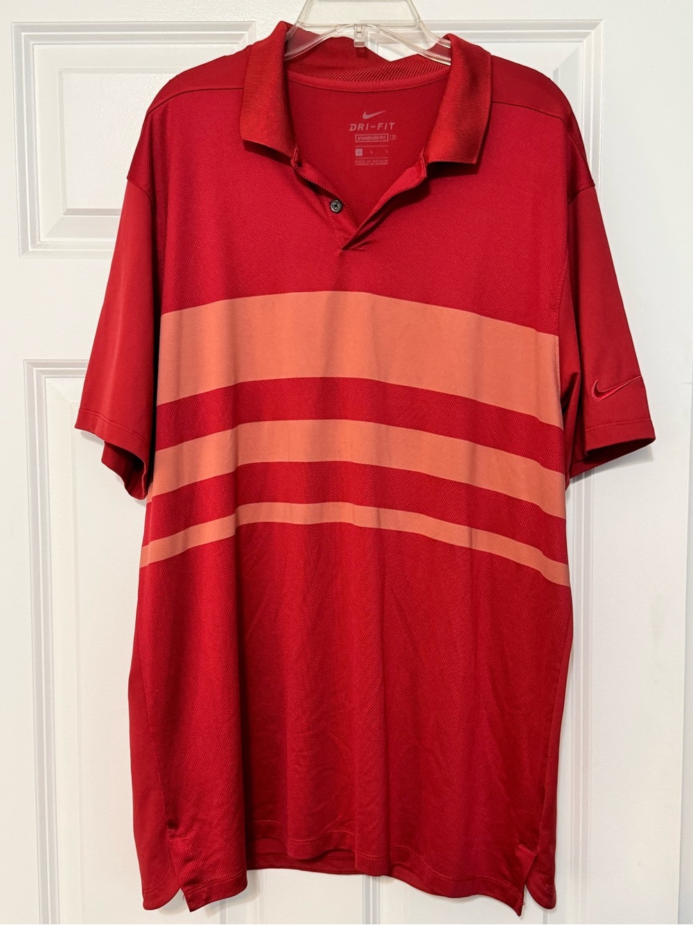 Men’s Nike Dri-Fit Vapor Sierra Red Salmon Stripe Standard Fit Golf Polo Large